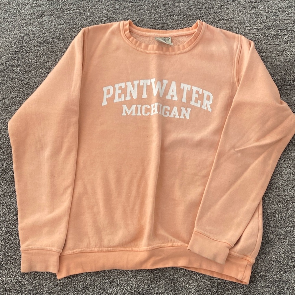 Peach Pentwater Michigan crewneck sweater